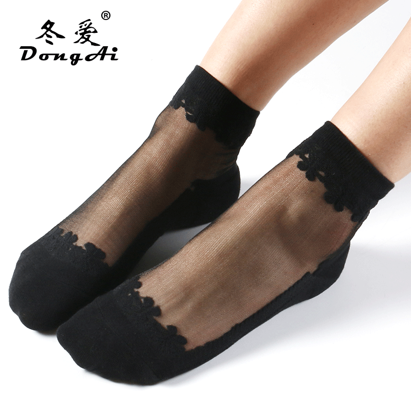 冬爱袜子女春秋透气蕾丝夏日短袜日系性感吸汗棉底水晶玻璃丝袜女