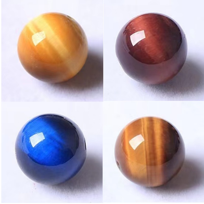 天然虎眼石散珠红蓝金黄猫眼石单珠虎睛石水晶diy手链手工手串