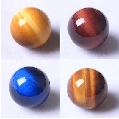 天然虎眼石散珠红蓝金黄猫眼石单珠虎睛石水晶diy手链手工手串