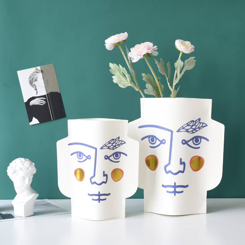 ins风装饰品 北欧简约现代纸质人脸面谱花瓶花插家居客厅创意摆件
