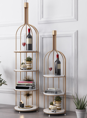 北欧铁艺大理石置物架餐厅酒架