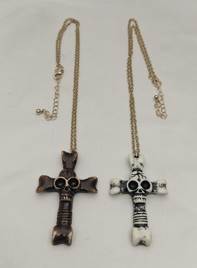 树脂女嘻哈风项链骷髅头十字架