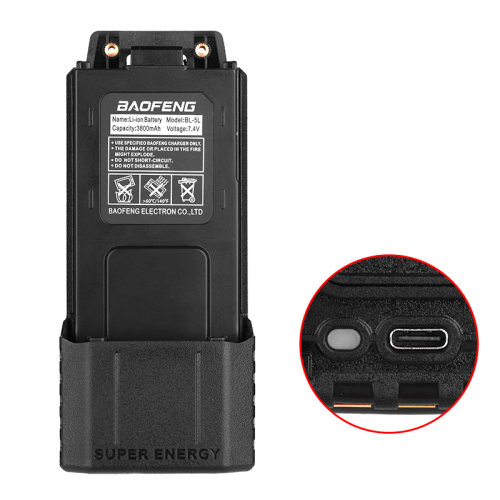 宝锋UV5R新版加长电池UV5RE/UV5RA/F8HP TYPE-C充电BL-5L 3800mAh