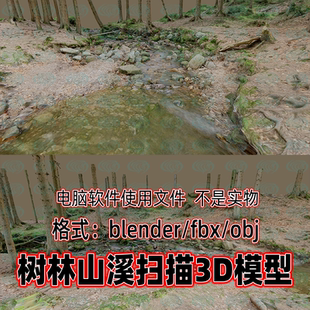 blender maya c4d 3dmax森林山溪树林小河小溪岩石树木扫描3d模型