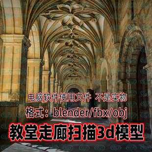 Blender c4d 3dmax maya影视游戏北欧宫殿教堂走廊门廊3D扫描模型
