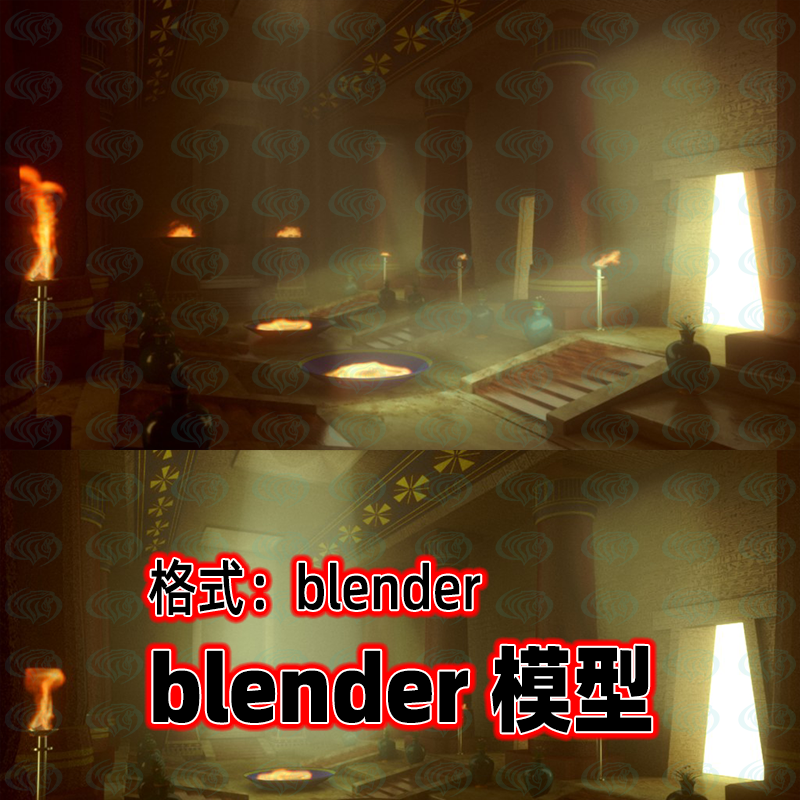blender埃及神庙模型场景古典建筑室内模型灯光渲染blender工程