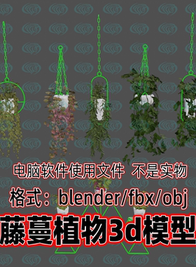 Blender maya c4d 3dmax影视游戏藤蔓植物装饰盆栽3d模型2K贴图