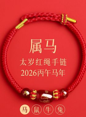 2026马年红绳手链女红色编织绳生肖马属马太岁手绳男护身符