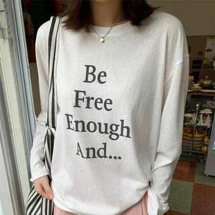 柔软舒适3色free逼格字母印花雪花棉t恤长袖 轻薄防晒tee 打底衫