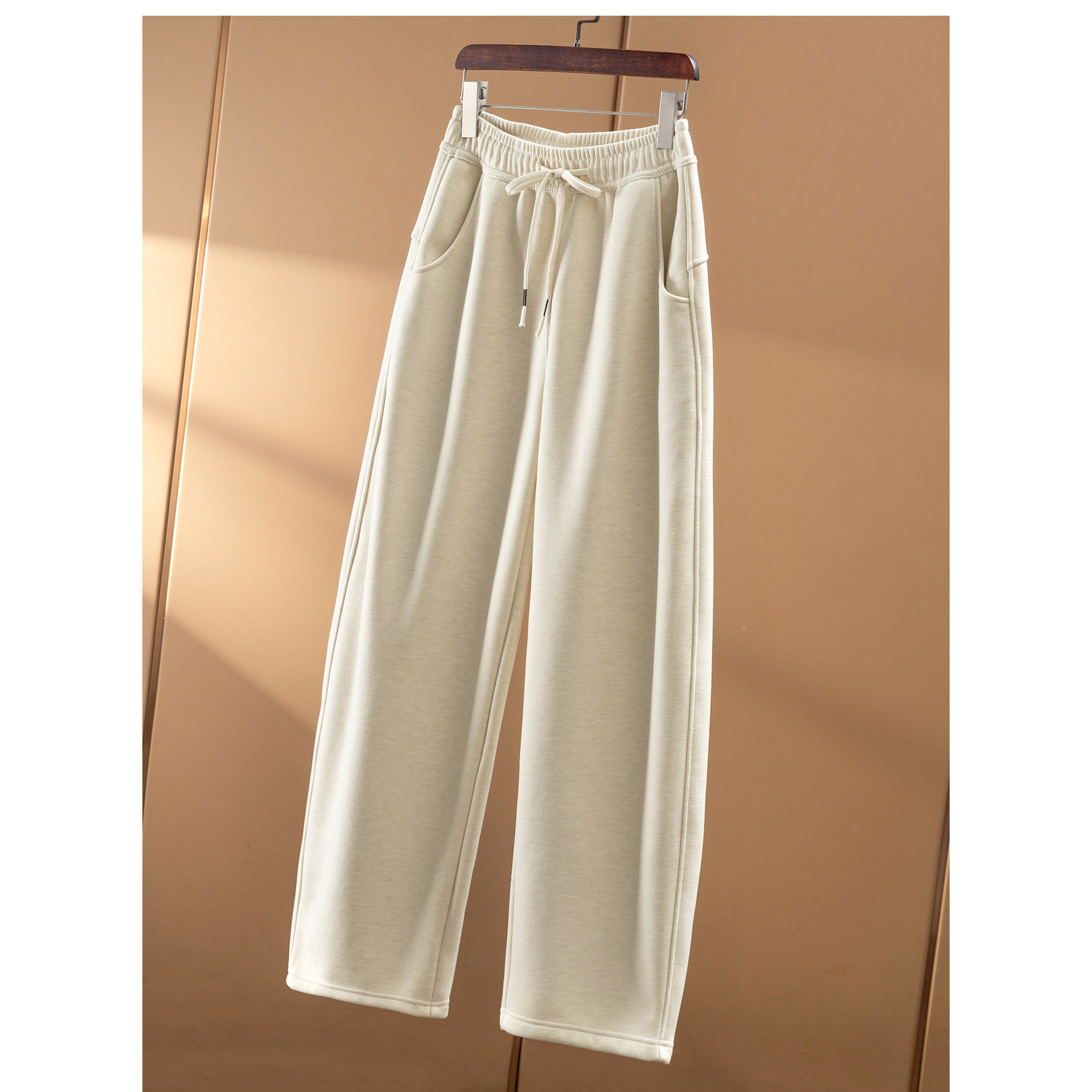 春天家 慵懒香蕉裤 法G含羊毛软垂松紧高腰加绒镰刀卫裤H女40F4