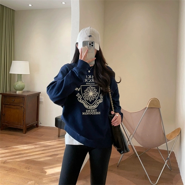 韩国小众人气爆款！招牌醒目小雏菊复古做旧印花os廓形毛圈卫衣