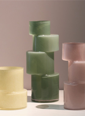 SoftHome北欧室间透明彩色竹节玻璃花瓶客厅设计师装饰花器摆件