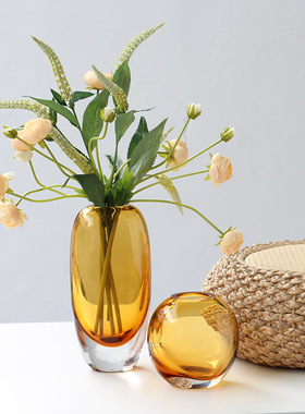 SoftHome北欧艺术透明彩色厚底玻璃花瓶客厅餐桌装饰花器