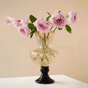 SoftHome玻璃花瓶高脚复古法式高级感风灯花瓶花器插花摆件