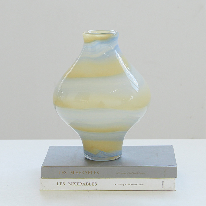 复古简约渐变纹花瓶花摆件家居样板房客厅玄关台面郁金香秋冬