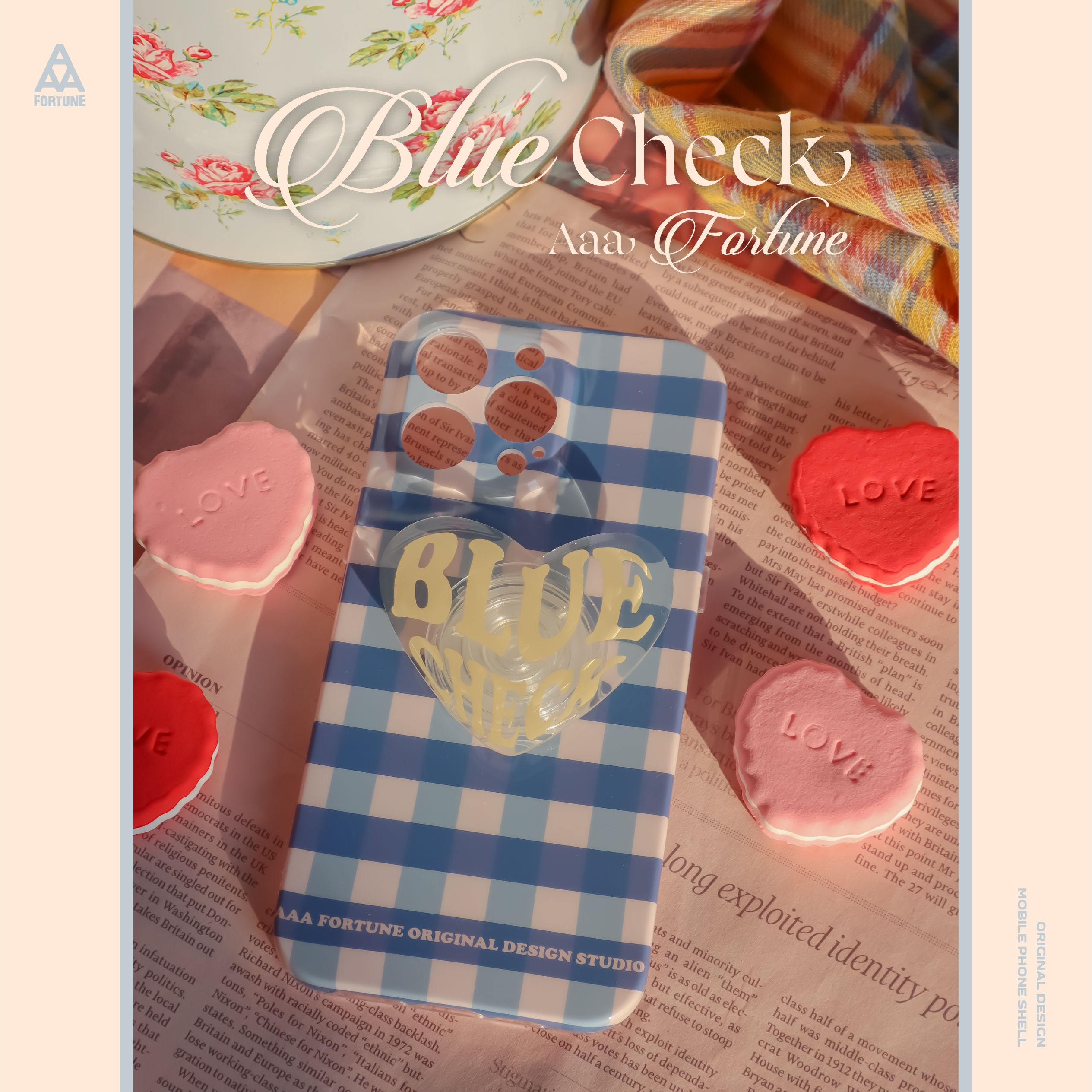 AAA原创蓝色格纹双面印花手机壳