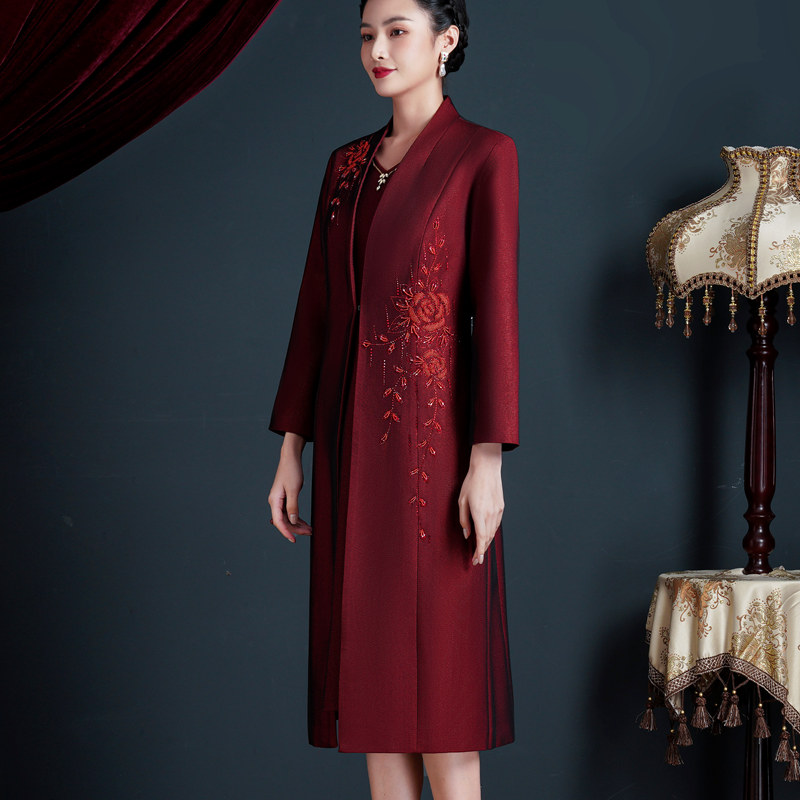喜婆婆婚宴装套装春秋款结婚礼妈妈礼服高贵两件套重要场合连衣裙