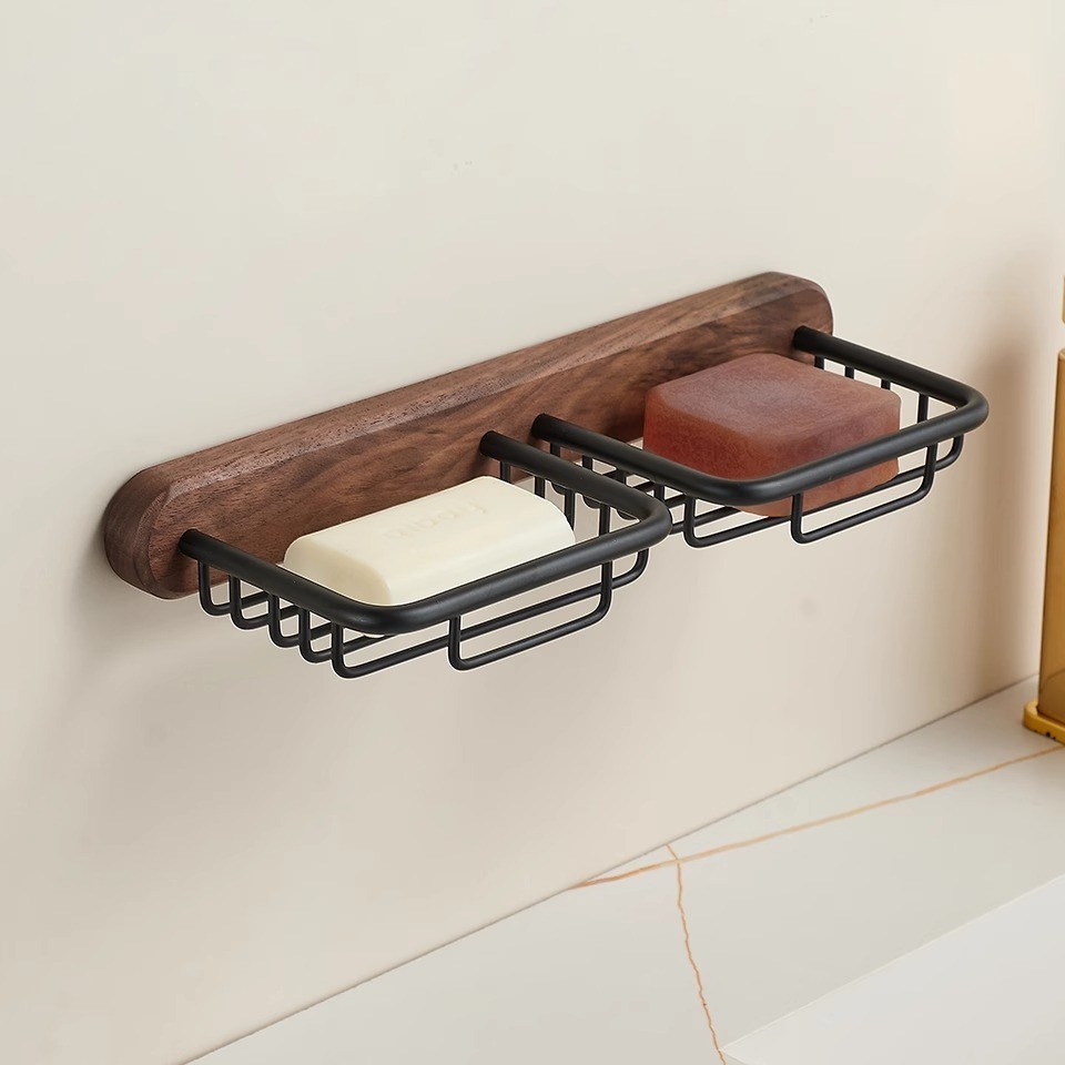 【质保十年】胡桃木免打孔肥皂盒