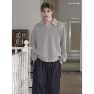 灰色华夫格v字翻领卫衣 好搭子 kernhafen柯恩哈芬 通勤上班