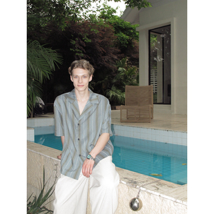 Kernhafen柯恩哈芬 夏 度假风时髦休闲垂感条纹衬衫 短袖