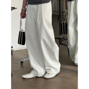 子时髦抗皱休闲裤 Kernhafen 白色长裤 春秋季 肌理感宽松百搭弯刀裤