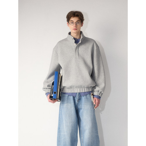 Kernhafen 秋季运动风磁吸扣灰色休闲卫衣男高级感长袖新款上衣