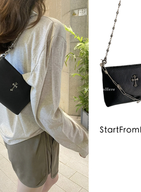 十字架别针链条包 头层牛皮迷你小方包 小众设计时髦迷你腋下包