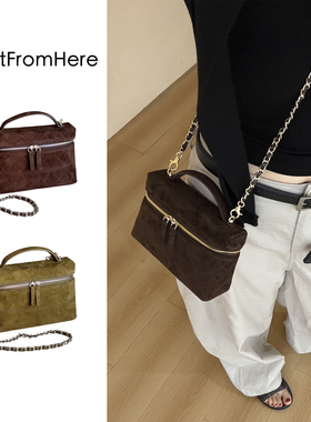 StartFromHere｜麂皮Lp盒子包 小香风菱格链条手提单肩斜挎小方包