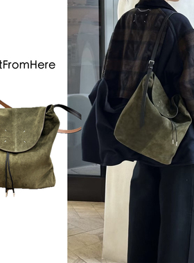 StartFromHere麂皮hobo单肩斜挎包 四角缝线磨砂皮水桶流浪腋下包