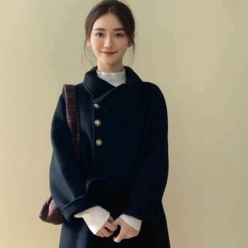 黑色双面羊绒大衣女2025年秋冬新款高支羊毛千金风收腰小个子外套