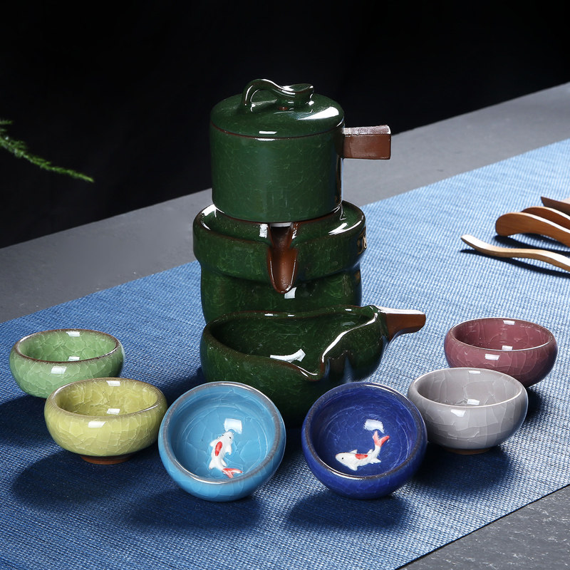 冰裂茶具半自动功夫茶具套装陶瓷石磨懒人防烫茶具茶壶套装家用