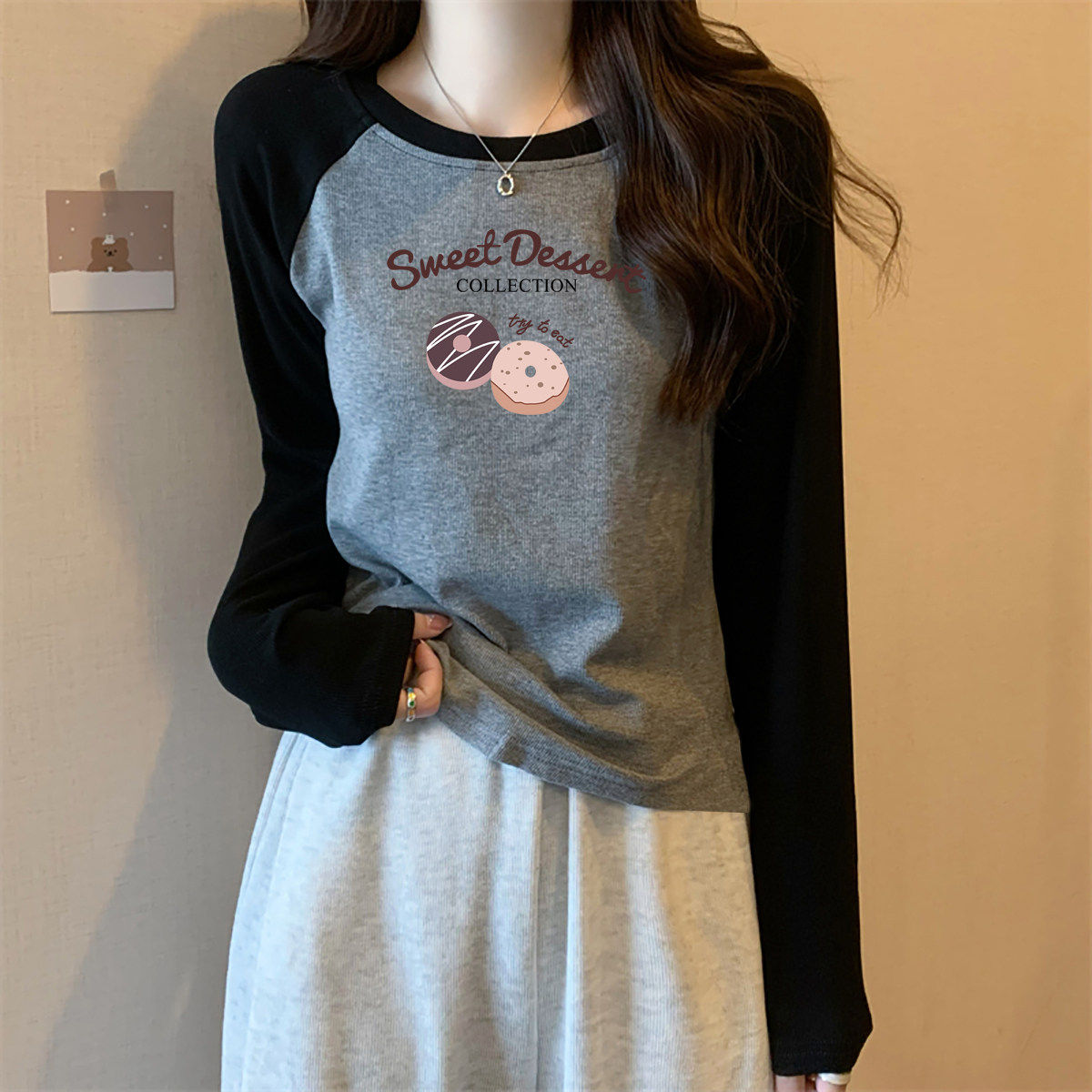 纯棉长袖T恤少女春秋初中高中学生外穿内搭宽松打底衫冬抓绒上衣