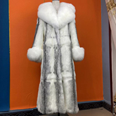 皮草狐狸毛西服领洋气兔毛印花显瘦保暖外套中长款 2024年时尚 长款