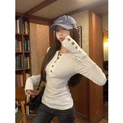 可外穿灰色V领打底衫女内搭秋冬2025新款爆款洋气修身长袖T恤上衣