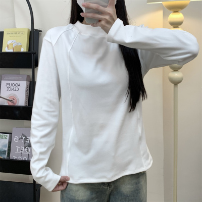 半高领双面德绒打底衫女2025秋冬内搭可外穿宽松中领长袖加绒上衣