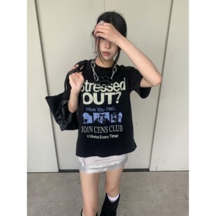 200斤大码宽松微胖mm正肩短袖t恤女夏季原宿bf风学生上衣服ins潮
