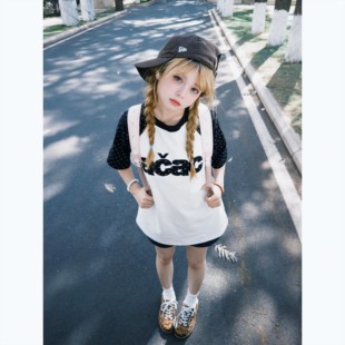 美式复古插肩袖AC字母波点刺绣短袖t恤女夏季新款设计感小众上衣