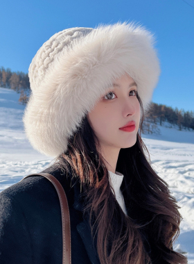 毛绒保暖帽子女冬韩版仿獭兔毛时尚百搭甜美可爱皮草渔夫帽盆帽