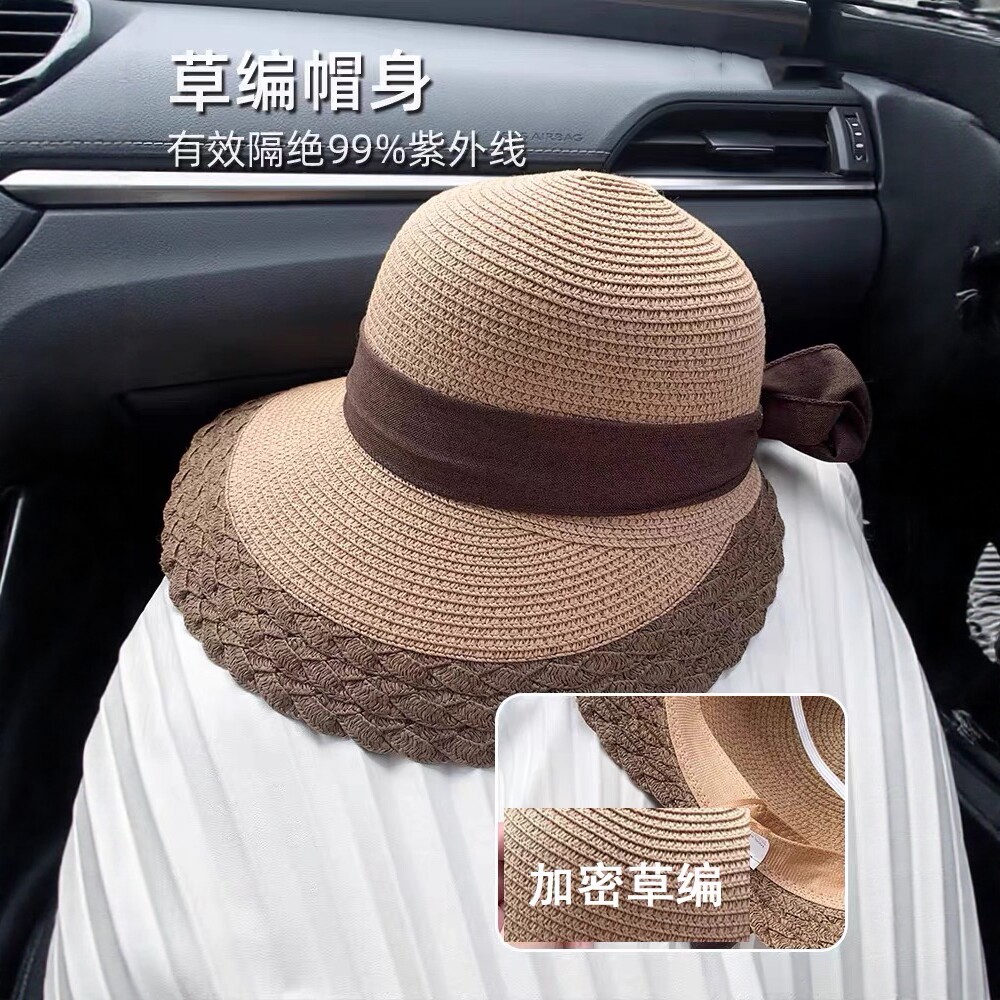 草帽女防晒帽大檐遮阳帽海边度假沙滩夏季太阳帽子韩国蝴蝶结凉帽