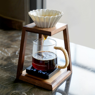 实木手冲咖啡支架 滴滤底座 黑胡桃榉木滤杯架 9barista收纳架