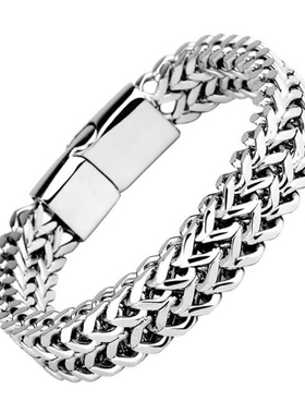 跨境爆款嘻哈不锈钢正反面男士手链简约霸气朋克高级感古巴手链潮