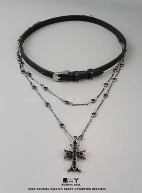 黑色十字架choker女长款叠戴y2k项链女高级感锁骨链辣妹甜酷颈链