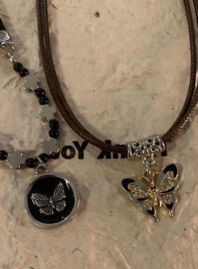 甜酸复古蝴蝶choker抽绳长款项链设计高级感甜酷辣妹锁骨链颈链潮