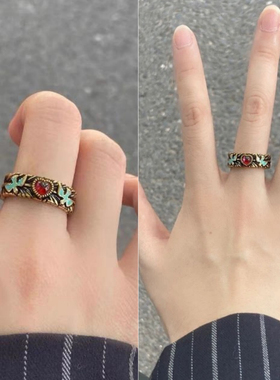 大英博物馆爱心飞鸟戒指复古油画百搭轻奢时尚气质指环食指戒情侣