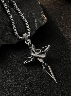 十字架吊坠男款项链男士潮牌百搭链子配饰男生潮流卫衣挂坠钛钢链