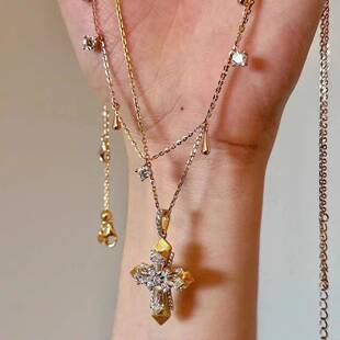 意大利拉丝工艺vatican十字架双色金吊坠复古鲁伯特之泪叠戴项链