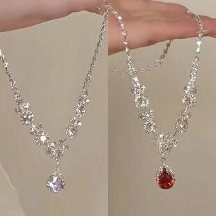 白月光~超闪锆石水滴吊坠项链小众时尚高级感气质百搭锁骨链饰品