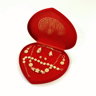 结婚首饰盒小精致黄金首饰婚嫁聘礼红绒项链戒指耳饰多件套收纳盒