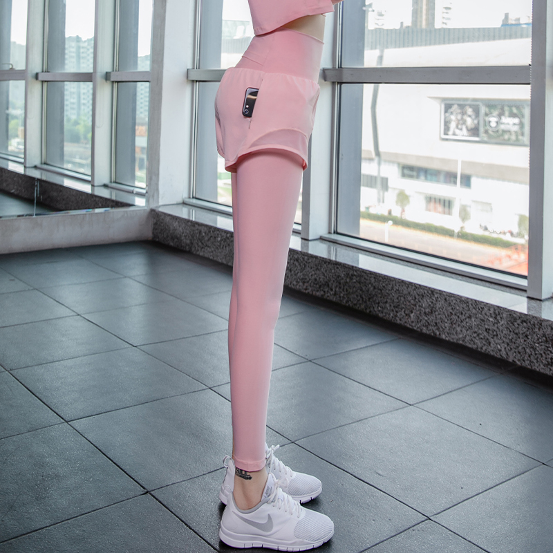 运动裤女夏季大码收腹速干跑步长裤高腰健身裤假两件瑜伽裤女外穿
