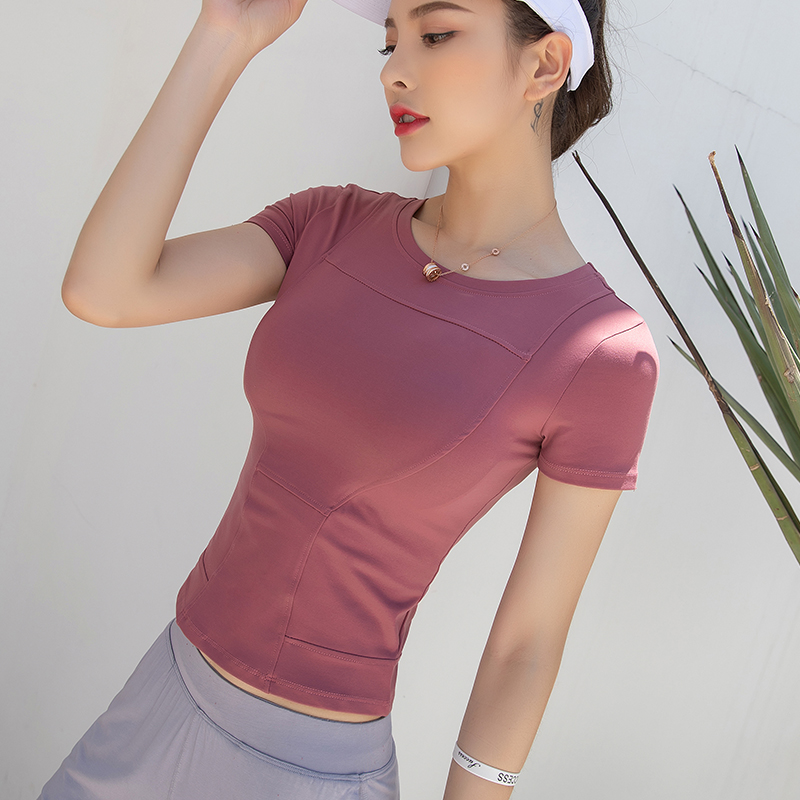 运动短袖女紧身速干薄款吸汗透气短版瑜伽性感健身房跑步上衣T恤